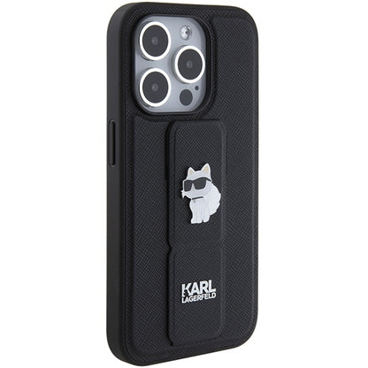 MagSafe Case for Apple iPhone 15 Pro Max, Karl Lagerfeld, Saffiano Gripstand Choupette, Black
