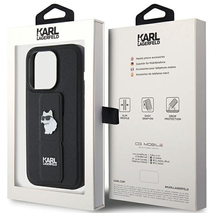 MagSafe Case for Apple iPhone 15 Pro Max, Karl Lagerfeld, Saffiano Gripstand Choupette, Black