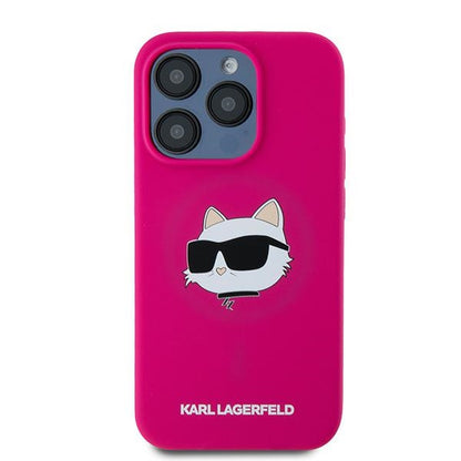 MagSafe hoesje voor Apple iPhone 15 Pro Max, Karl Lagerfeld, Silicone Choupette's Head, Fuchsia