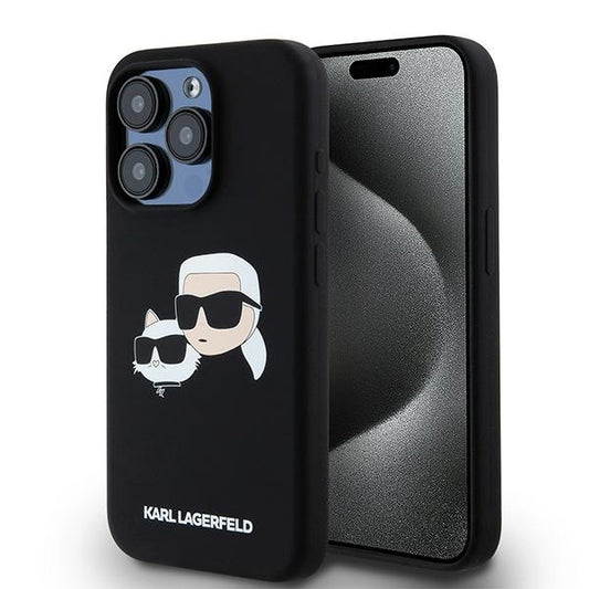 MagSafe hoesje voor Apple iPhone 15 Pro Max, Karl Lagerfeld, Silicone Karl & Choupette, Zwart