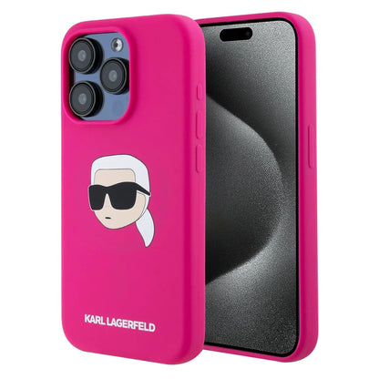 MagSafe hoesje voor Apple iPhone 15 Pro Max, Karl Lagerfeld, Silicone Karl's Head, Fuchsia