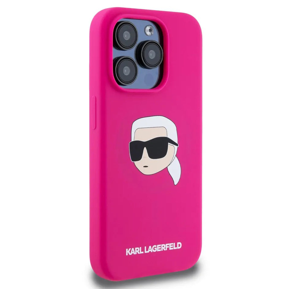 MagSafe hoesje voor Apple iPhone 15 Pro Max, Karl Lagerfeld, Silicone Karl's Head, Fuchsia