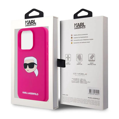 MagSafe hoesje voor Apple iPhone 15 Pro Max, Karl Lagerfeld, Silicone Karl's Head, Fuchsia