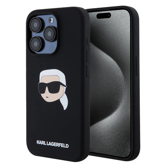 MagSafe hoesje voor Apple iPhone 15 Pro Max, Karl Lagerfeld, Silicone Karl's Head, Zwart