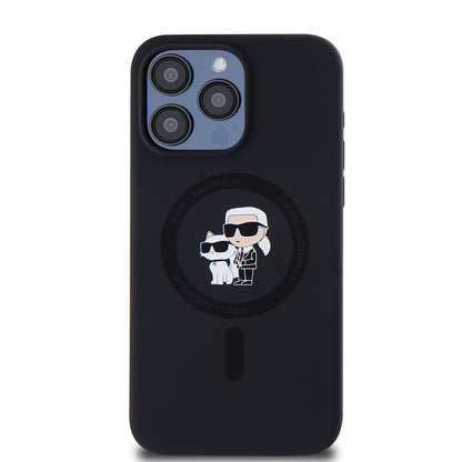 MagSafe Case for Apple iPhone 15 Pro Max, Karl Lagerfeld, Silicone Ring Karl & Choupette, Black
