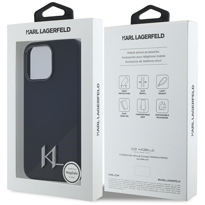 MagSafe hoesje voor Apple iPhone 15 Pro Max, Karl Lagerfeld, Silicone Shadow Metal Initial, Zwart