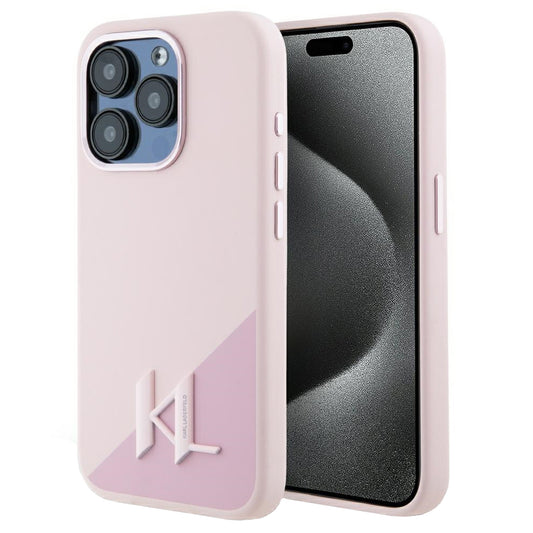 MagSafe hoesje voor Apple iPhone 15 Pro Max, Karl Lagerfeld, Silicone Shadow Metal Initial, Roze