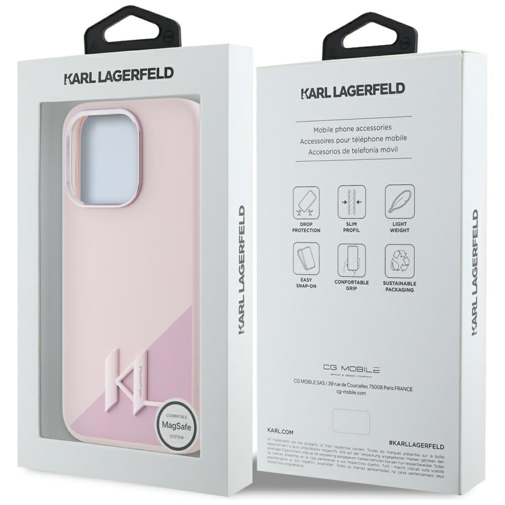 MagSafe hoesje voor Apple iPhone 15 Pro Max, Karl Lagerfeld, Silicone Shadow Metal Initial, Roze