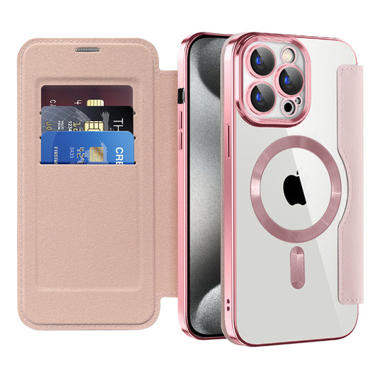 MagSafe-hoes voor Apple iPhone 15 Pro Max, Techsuit, SmartMag Book, Roze