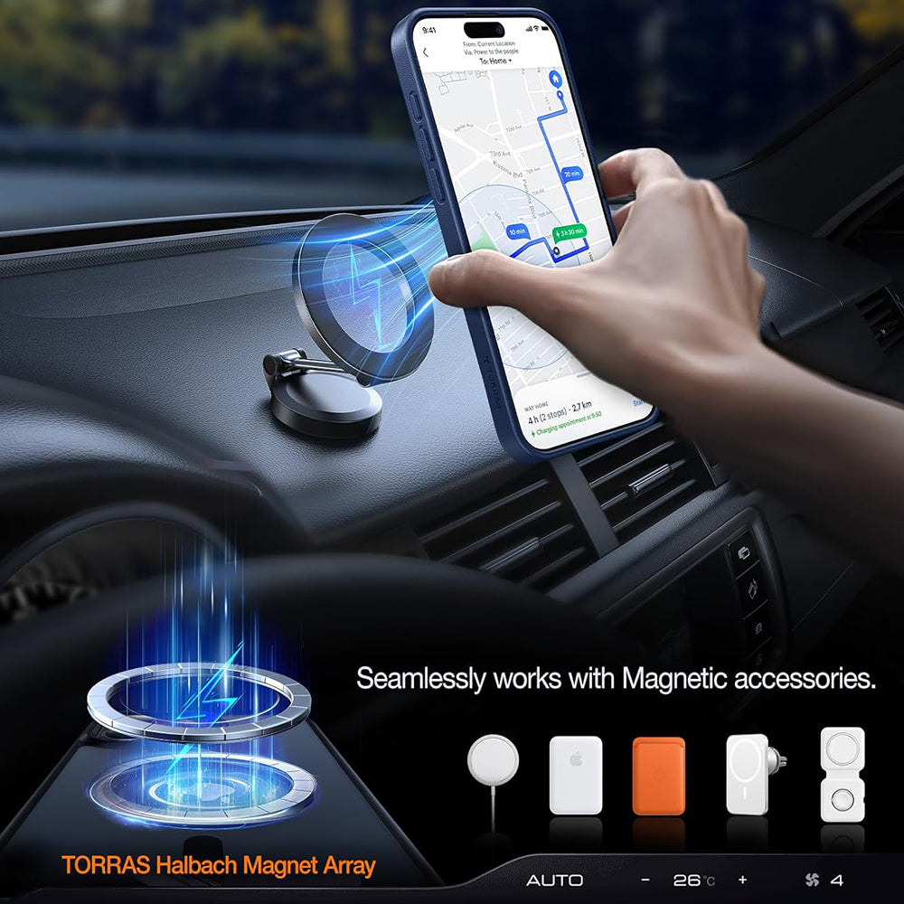 MagSafe hoes voor Apple iPhone 15 Pro Max, Torras, Pstand, Marineblauw