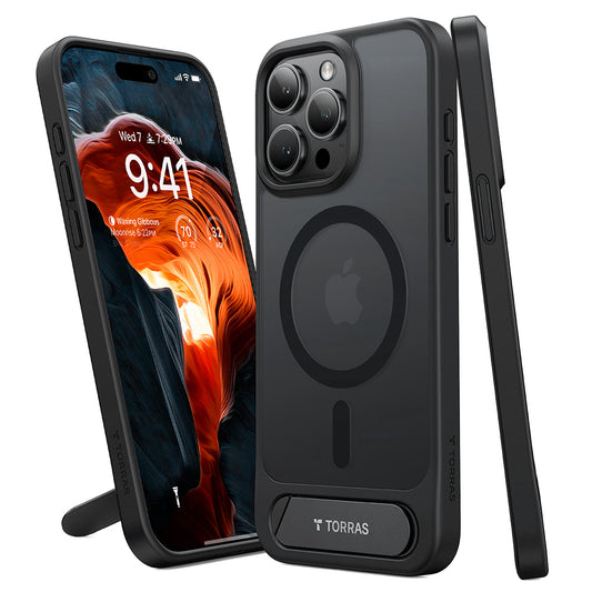 MagSafe hoes voor Apple iPhone 15 Pro Max, Torras, Pstand, Zwart