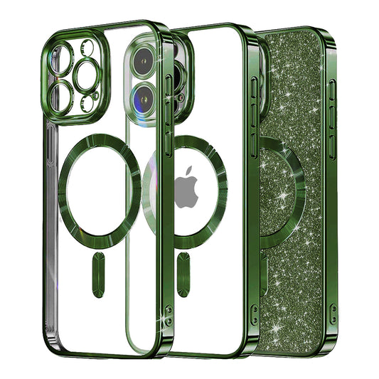 MagSafe-hoesje voor Apple iPhone 15 Pro, Techsuit, Luxury Glitter, Donkergroen