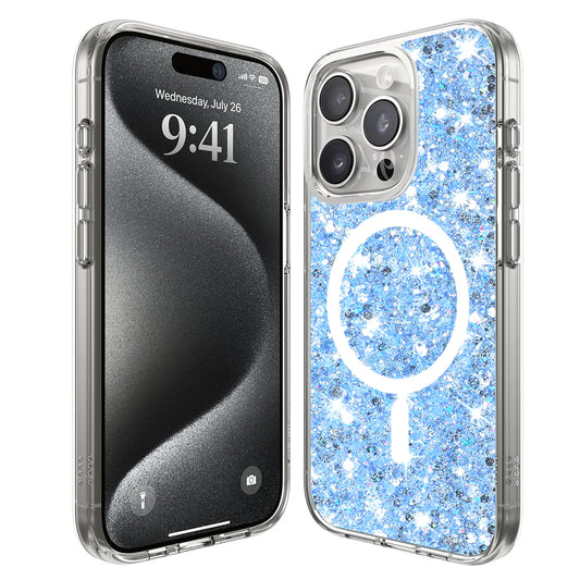 MagSafe-hoesje voor Apple iPhone 15 Pro, Techsuit, Sparkly Glitter, Blauw