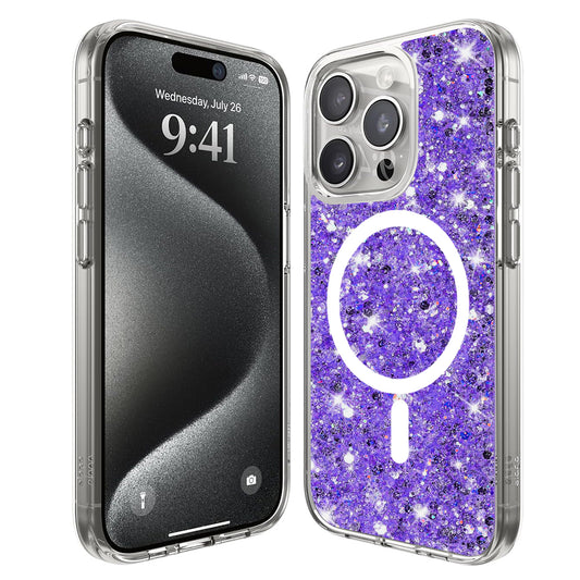 MagSafe-hoesje voor Apple iPhone 15 Pro, Techsuit, Sparkly Glitter, Paars
