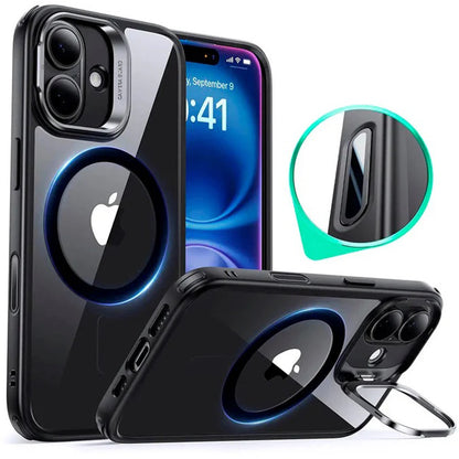 MagSafe hoes voor Apple iPhone 16, ESR, Classic Hybrid Kickstand Slide, Transparant Zwart