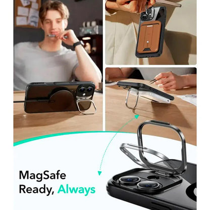 MagSafe hoes voor Apple iPhone 16, ESR, Classic Hybrid Kickstand Slide, Transparant Zwart
