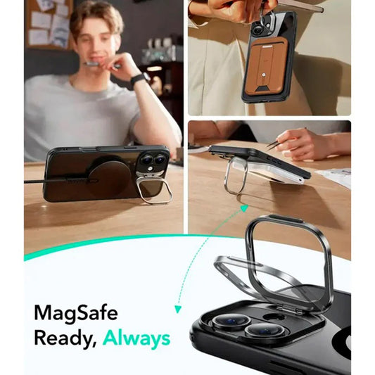 MagSafe hoes voor Apple iPhone 16, ESR, Classic Hybrid Kickstand Slide, Transparant Zwart