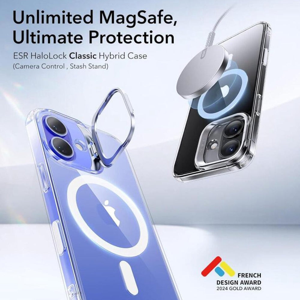 MagSafe hoes voor Apple iPhone 16, ESR, Classic Hybrid Kickstand Slide, Transparant
