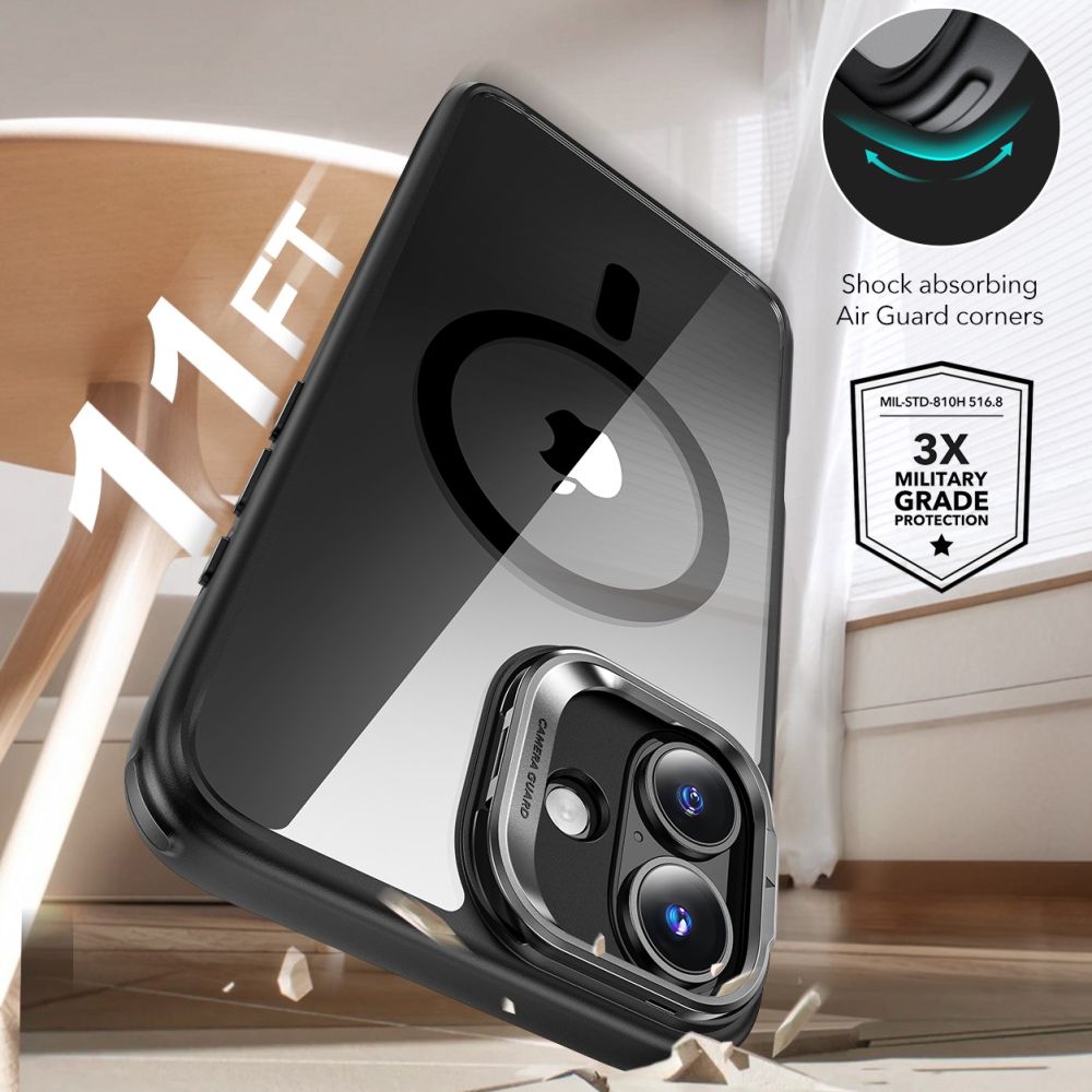 MagSafe hoesje voor Apple iPhone 16, ESR, Classic Hybrid Kickstand met schermbeschermer, Transparant Zwart