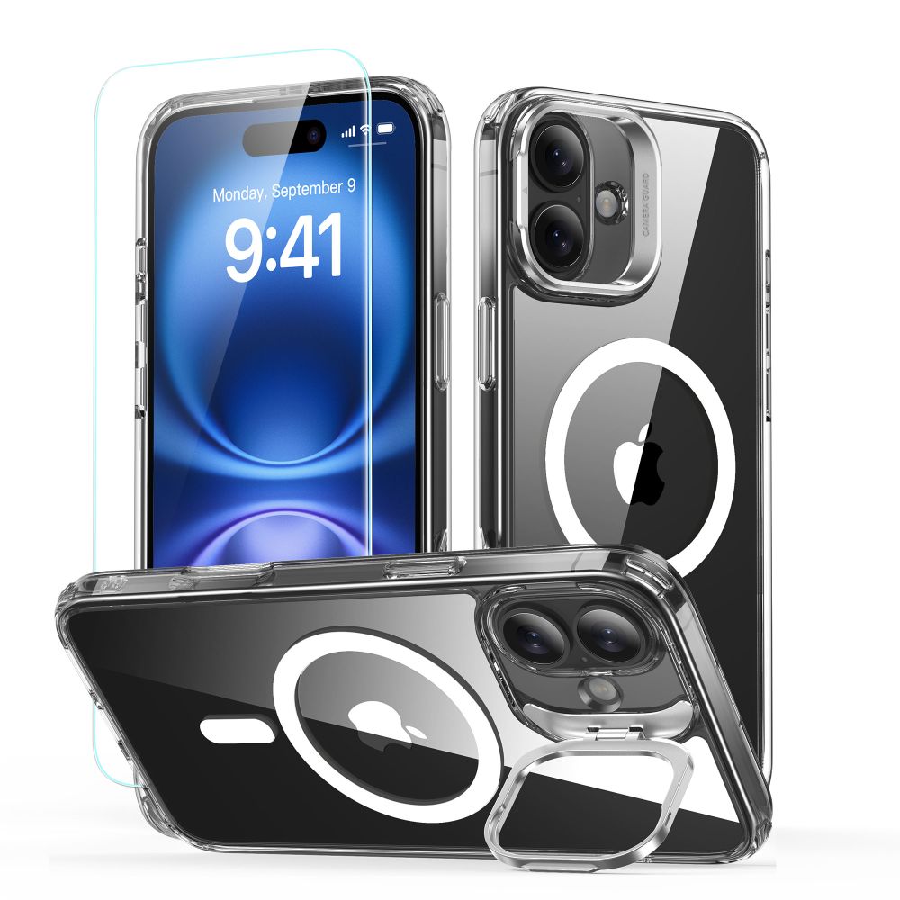 MagSafe hoesje voor Apple iPhone 16, ESR, Classic Hybrid Kickstand met schermbeschermer, Transparant