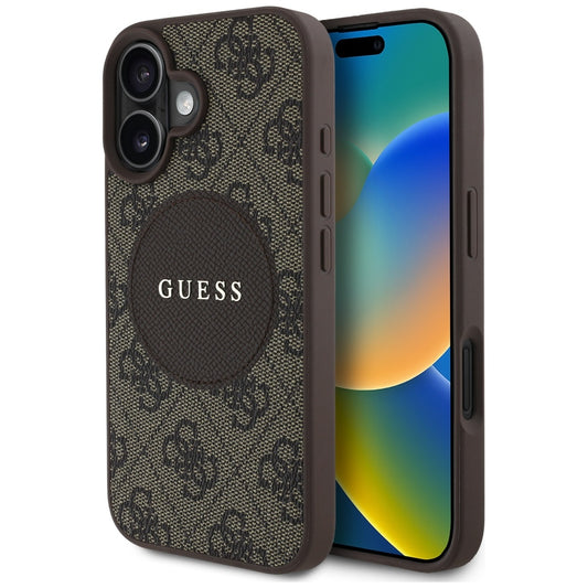 MagSafe hoesje voor Apple iPhone 16, Guess, 4G Circle Classic Logo, Bruin