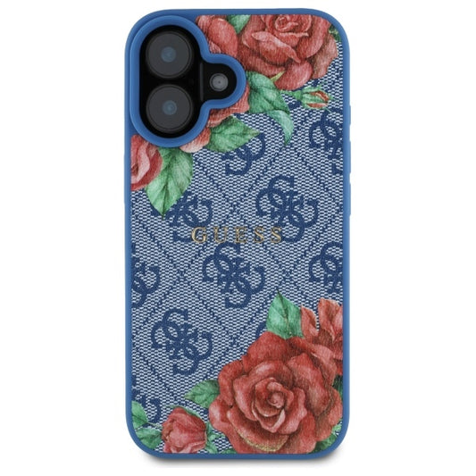 MagSafe hoesje voor Apple iPhone 16, Guess, 4G Flowers Print, Blauw