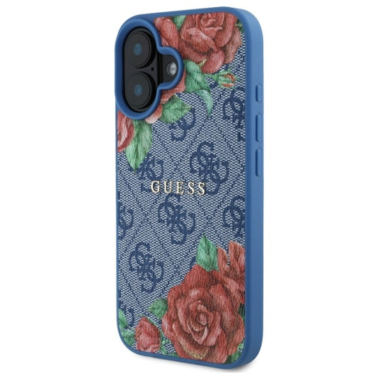 MagSafe hoesje voor Apple iPhone 16, Guess, 4G Flowers Print, Blauw