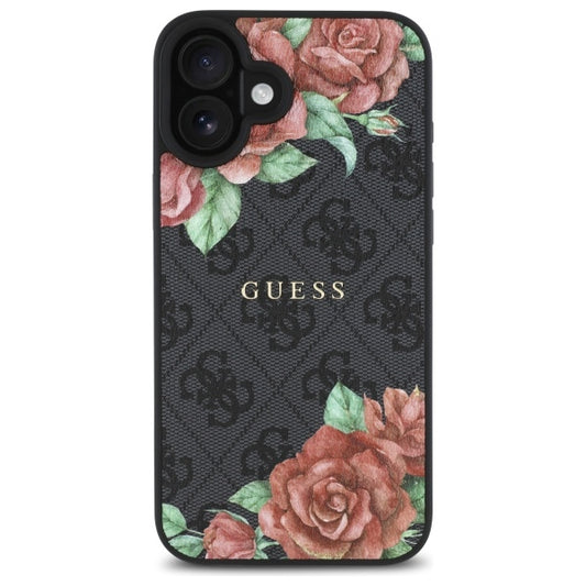 MagSafe hoesje voor Apple iPhone 16, Guess, 4G Flowers Print, Zwart