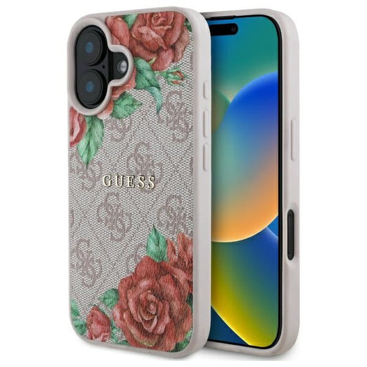 MagSafe hoesje voor Apple iPhone 16, Guess, 4G Flowers Print, Roze