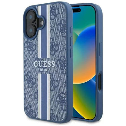 MagSafe hoesje voor Apple iPhone 16, Guess, 4G Printed Stripes, Blauw