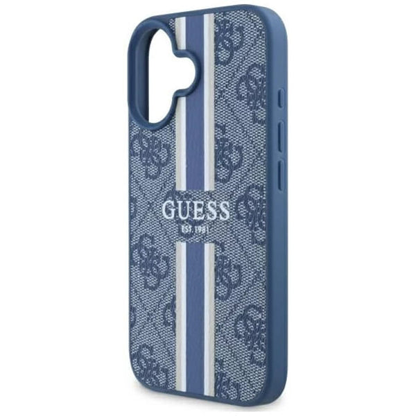 MagSafe hoesje voor Apple iPhone 16, Guess, 4G Printed Stripes, Blauw