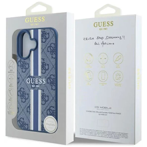 MagSafe hoesje voor Apple iPhone 16, Guess, 4G Printed Stripes, Blauw