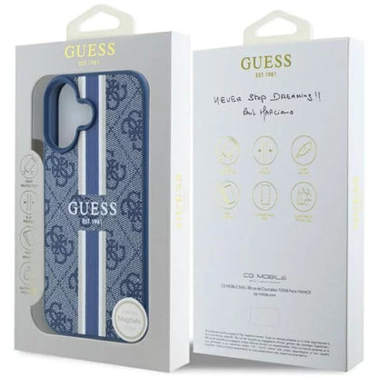 MagSafe hoesje voor Apple iPhone 16, Guess, 4G Printed Stripes, Blauw
