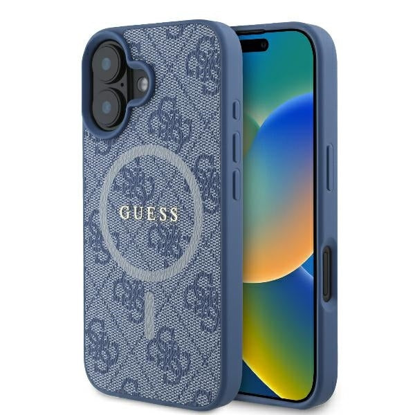 MagSafe hoesje voor Apple iPhone 16, Guess, 4G Ring Classic Logo, Blauw