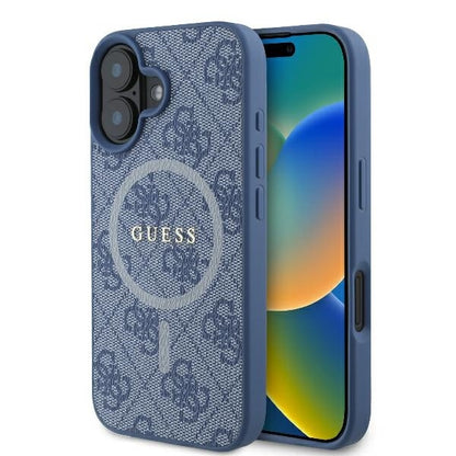 MagSafe hoesje voor Apple iPhone 16, Guess, 4G Ring Classic Logo, Blauw