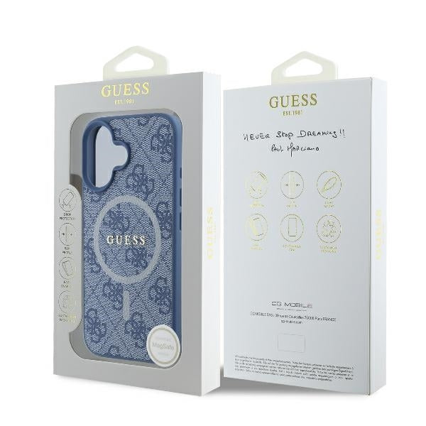 MagSafe hoesje voor Apple iPhone 16, Guess, 4G Ring Classic Logo, Blauw