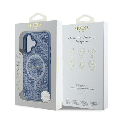 MagSafe hoesje voor Apple iPhone 16, Guess, 4G Ring Classic Logo, Blauw