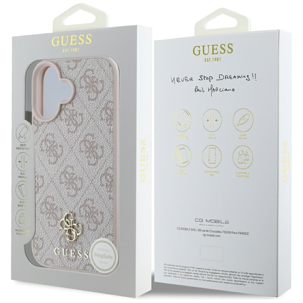 MagSafe hoesje voor Apple iPhone 16, Guess, 4G Small en Classic Logo, Roze