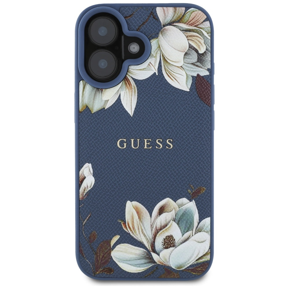 MagSafe hoes voor Apple iPhone 16, Guess, Grained Flowers, Blauw