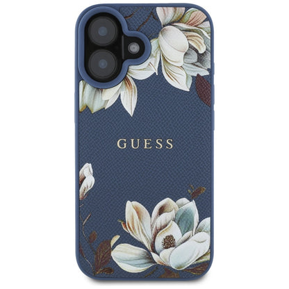 MagSafe hoes voor Apple iPhone 16, Guess, Grained Flowers, Blauw