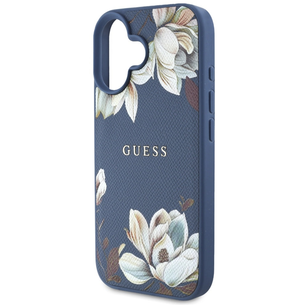 MagSafe hoes voor Apple iPhone 16, Guess, Grained Flowers, Blauw