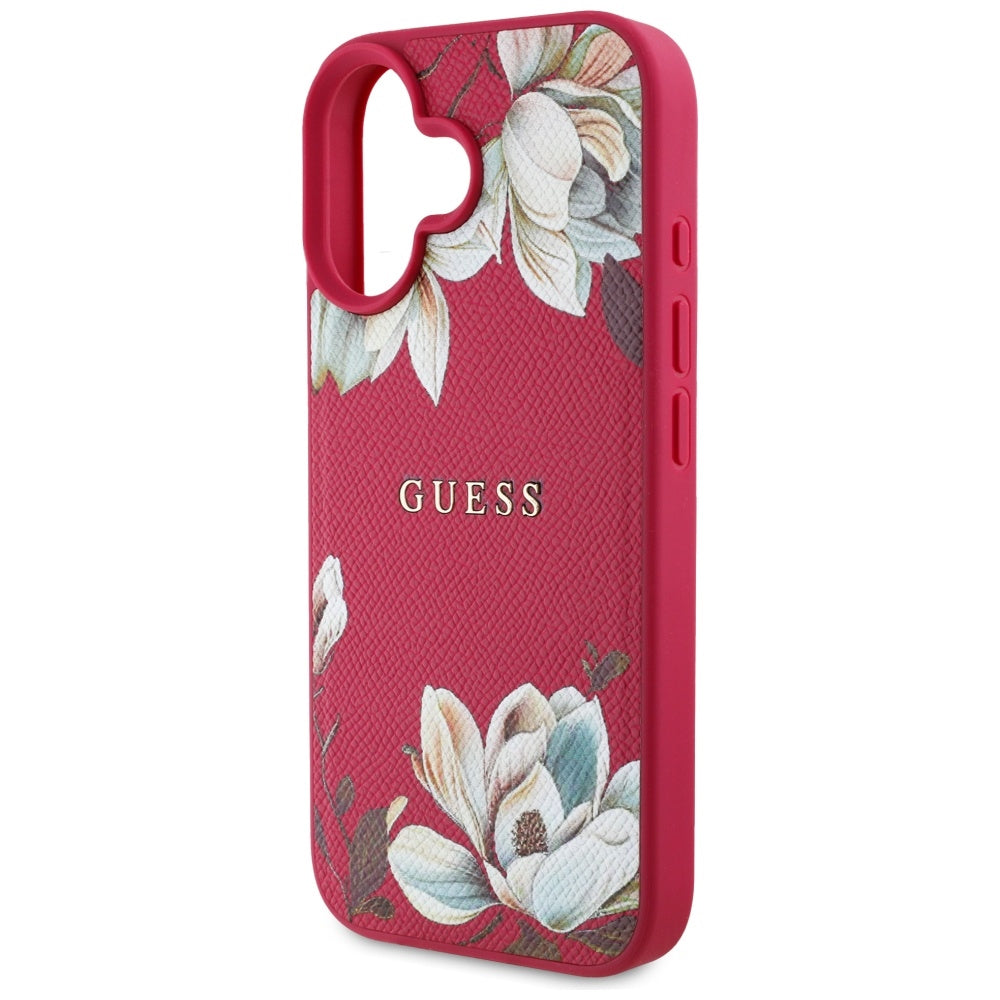 MagSafe hoes voor Apple iPhone 16, Guess, Grained Flowers, Fuchsia