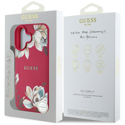 MagSafe hoes voor Apple iPhone 16, Guess, Grained Flowers, Fuchsia