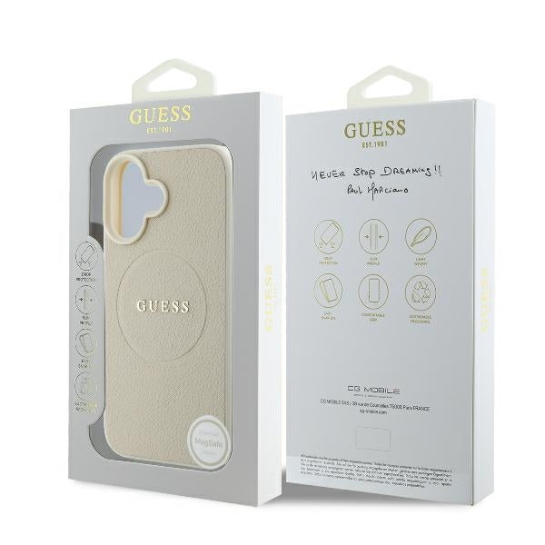 MagSafe hoes voor Apple iPhone 16, Guess, Grained Gold Ring, Beige