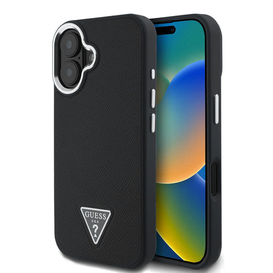MagSafe hoes voor Apple iPhone 16, Guess, Grained Triangle Logo, Zwart