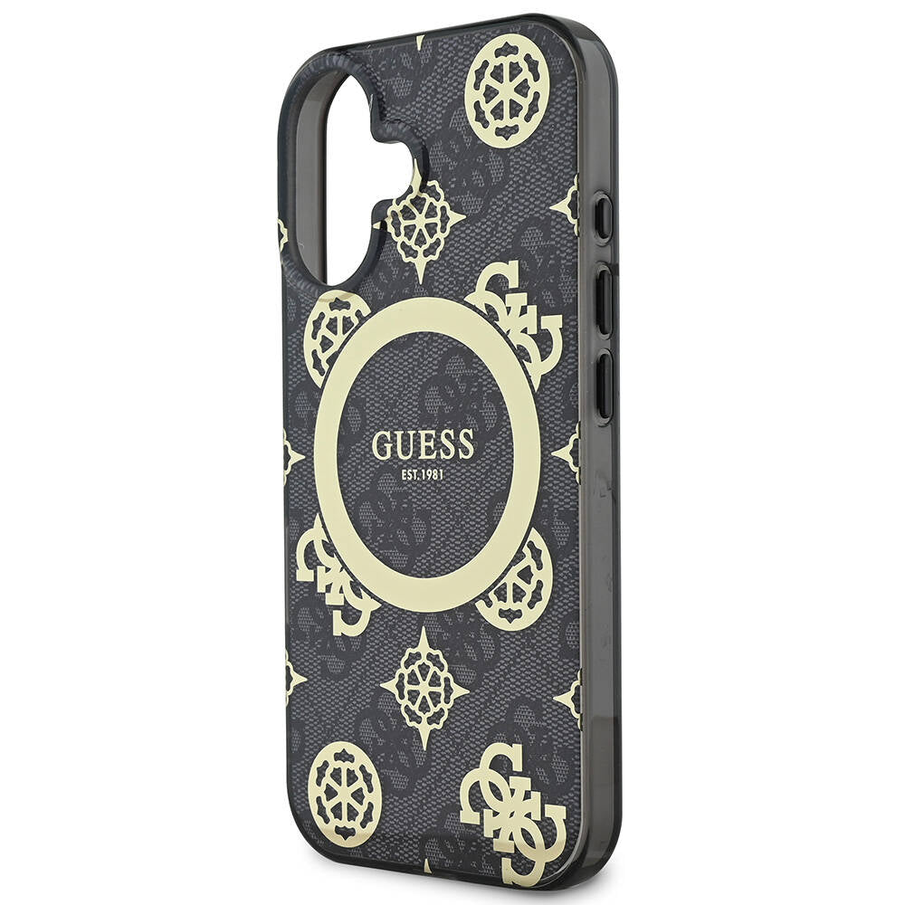 MagSafe Case for Apple iPhone 16, Guess, IML 4G Peony, Black GUHMP16SH4PYEEK