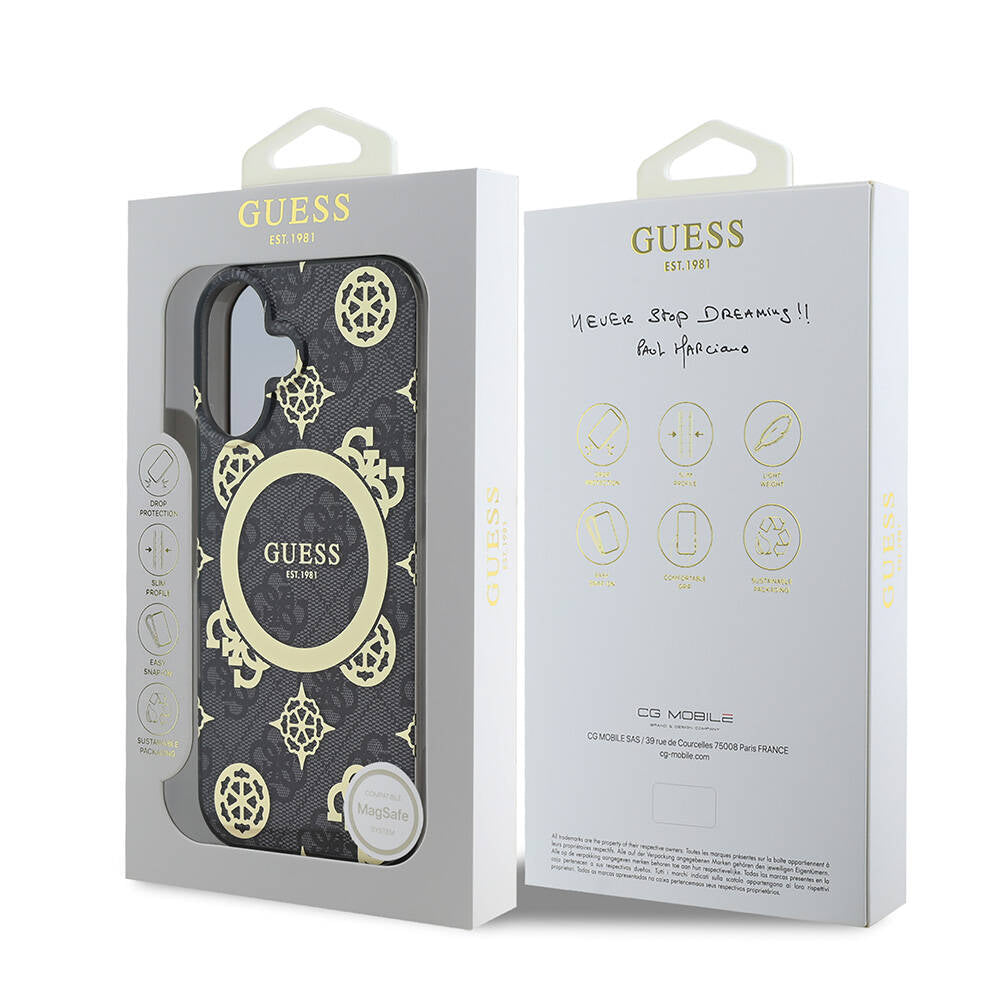 MagSafe Case for Apple iPhone 16, Guess, IML 4G Peony, Black GUHMP16SH4PYEEK
