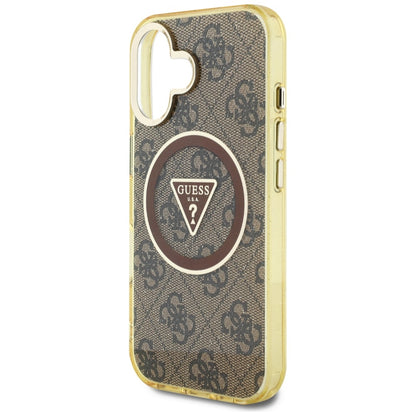 MagSafe hoesje voor Apple iPhone 16, Guess, IML Glitter 4G Circle Triangle, Bruin