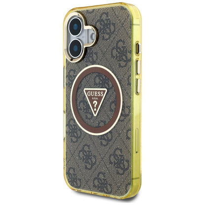 MagSafe hoesje voor Apple iPhone 16, Guess, IML Glitter 4G Circle Triangle, Bruin