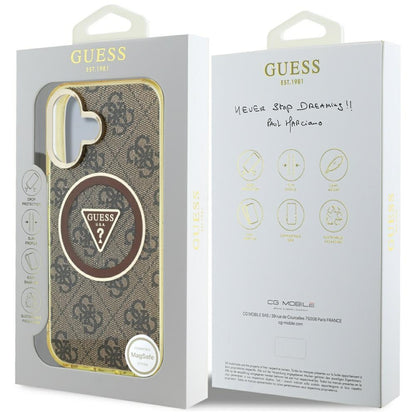 MagSafe hoesje voor Apple iPhone 16, Guess, IML Glitter 4G Circle Triangle, Bruin